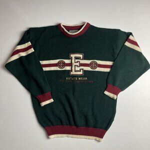 VTG 90's Estate Wear sweater Men L Oversized Logo 100% Acrylic Made Korea (Read)